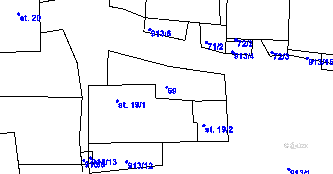 Parcela st. 69 v KÚ Lázy, Katastrální mapa