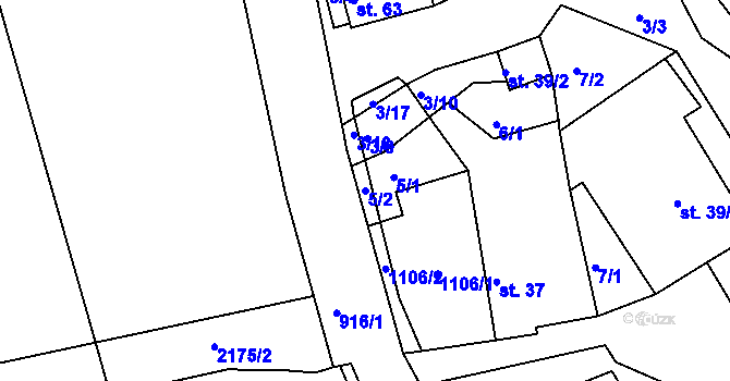 Parcela st. 5/2 v KÚ Lázy, Katastrální mapa