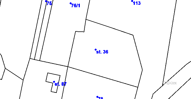 Parcela st. 36 v KÚ Lázy u Valašského Meziříčí, Katastrální mapa
