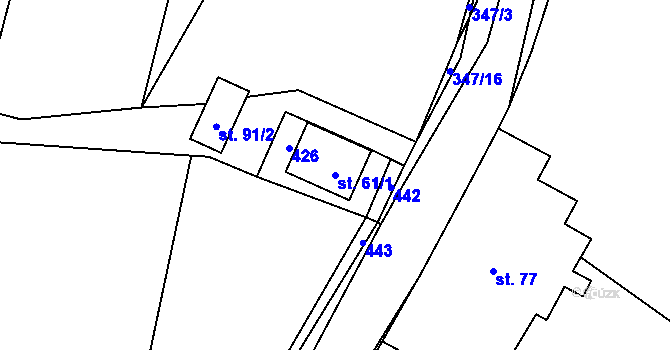 Parcela st. 61/1 v KÚ Lázy u Valašského Meziříčí, Katastrální mapa