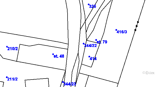 Parcela st. 344/22 v KÚ Lázy u Valašského Meziříčí, Katastrální mapa