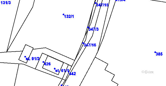 Parcela st. 347/16 v KÚ Lázy u Valašského Meziříčí, Katastrální mapa