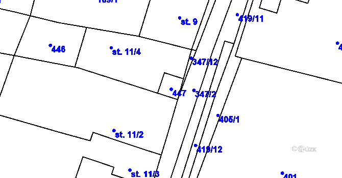 Parcela st. 447 v KÚ Lázy u Valašského Meziříčí, Katastrální mapa