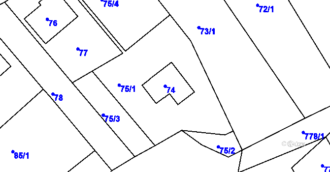 Parcela st. 74 v KÚ Lažánky u Blanska, Katastrální mapa