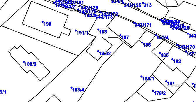 Parcela st. 183/2 v KÚ Lažánky u Blanska, Katastrální mapa