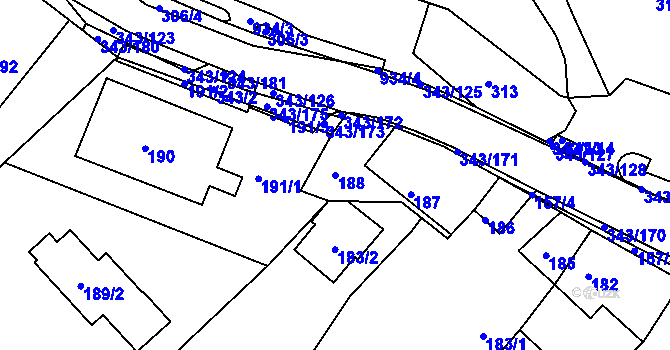 Parcela st. 188 v KÚ Lažánky u Blanska, Katastrální mapa