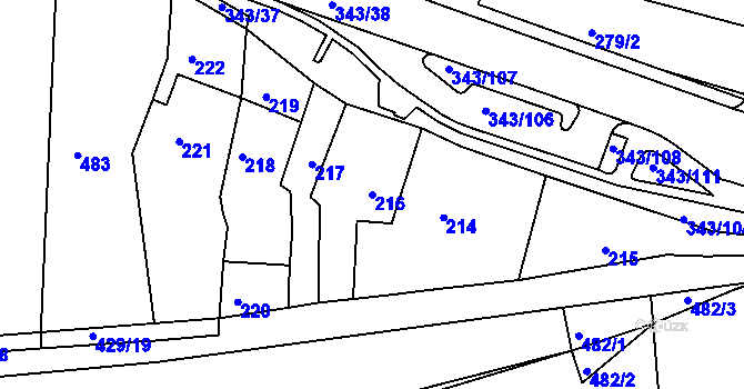 Parcela st. 216 v KÚ Lažánky u Blanska, Katastrální mapa