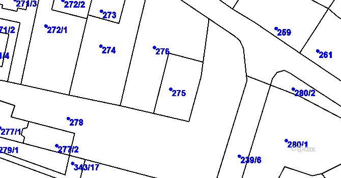 Parcela st. 275 v KÚ Lažánky u Blanska, Katastrální mapa