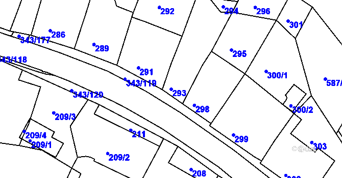 Parcela st. 293 v KÚ Lažánky u Blanska, Katastrální mapa
