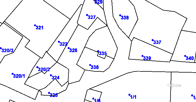 Parcela st. 335 v KÚ Lažánky u Blanska, Katastrální mapa