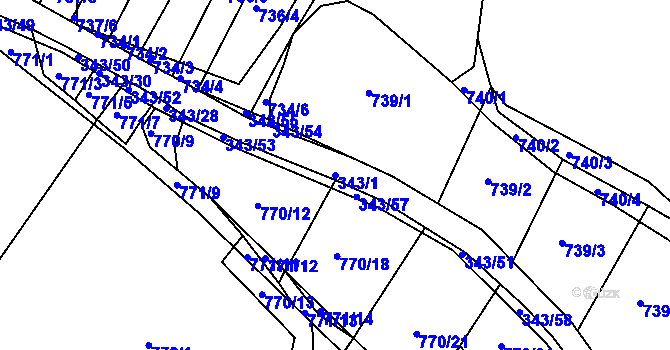 Parcela st. 343/1 v KÚ Lažánky u Blanska, Katastrální mapa