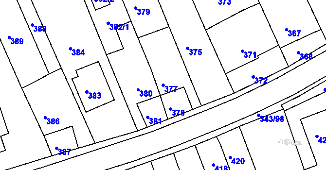 Parcela st. 377 v KÚ Lažánky u Blanska, Katastrální mapa
