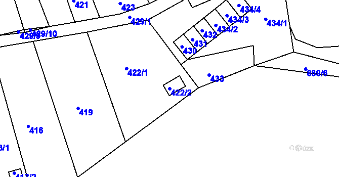 Parcela st. 422/2 v KÚ Lažánky u Blanska, Katastrální mapa