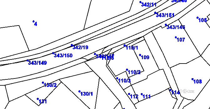 Parcela st. 115/3 v KÚ Lažánky u Blanska, Katastrální mapa