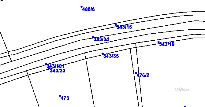 Parcela st. 343/35 v KÚ Lažánky u Blanska, Katastrální mapa