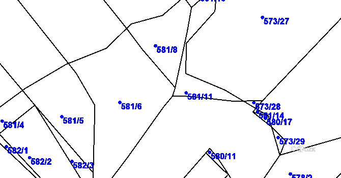 Parcela st. 581/7 v KÚ Lažánky u Blanska, Katastrální mapa