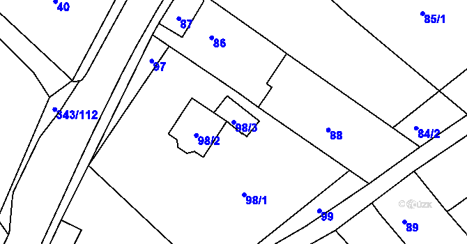 Parcela st. 98/3 v KÚ Lažánky u Blanska, Katastrální mapa
