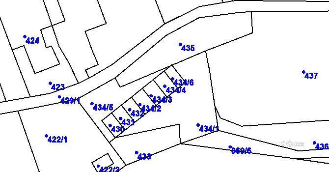 Parcela st. 434/4 v KÚ Lažánky u Blanska, Katastrální mapa