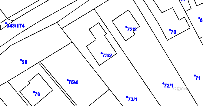 Parcela st. 73/2 v KÚ Lažánky u Blanska, Katastrální mapa