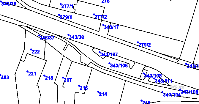 Parcela st. 343/107 v KÚ Lažánky u Blanska, Katastrální mapa
