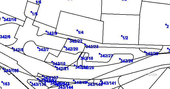 Parcela st. 342/23 v KÚ Lažánky u Blanska, Katastrální mapa