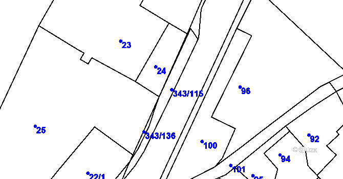 Parcela st. 343/115 v KÚ Lažánky u Blanska, Katastrální mapa