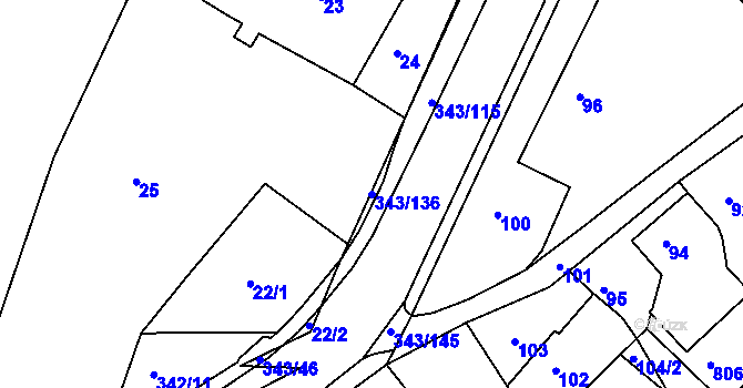 Parcela st. 343/136 v KÚ Lažánky u Blanska, Katastrální mapa