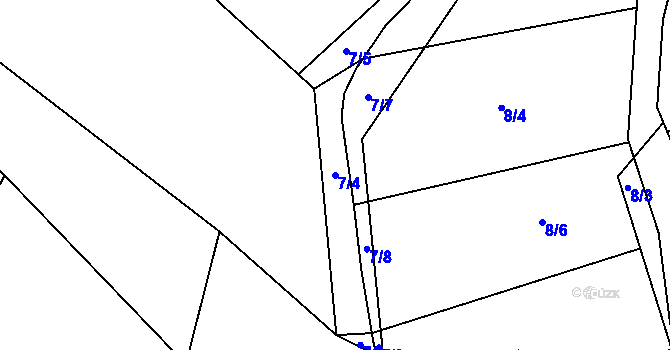 Parcela st. 7/4 v KÚ Lažánky u Veverské Bítýšky, Katastrální mapa