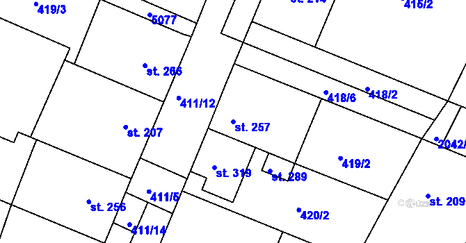 Parcela st. 257 v KÚ Lažánky u Veverské Bítýšky, Katastrální mapa