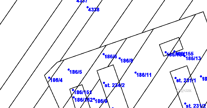 Parcela st. 186/6 v KÚ Lažánky u Veverské Bítýšky, Katastrální mapa
