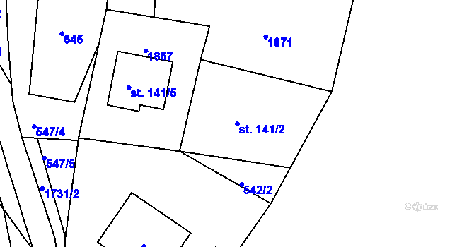 Parcela st. 141/2 v KÚ Lažany u Skutče, Katastrální mapa