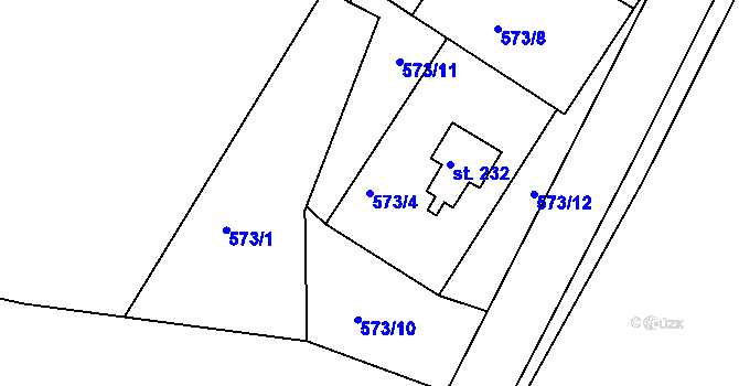 Parcela st. 573/4 v KÚ Lažany u Skutče, Katastrální mapa