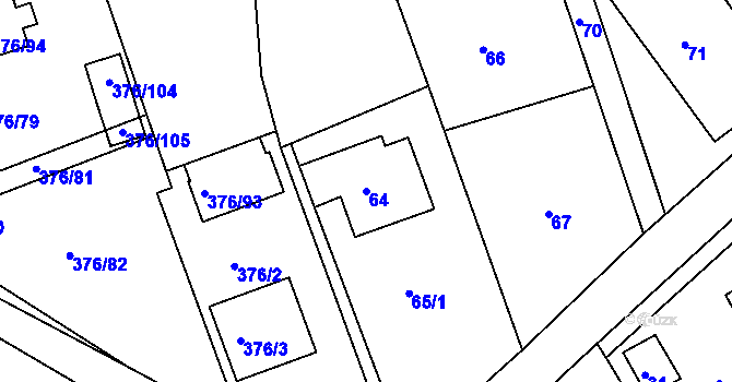 Parcela st. 64 v KÚ Lažany, Katastrální mapa