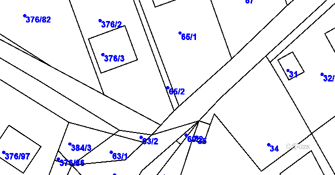 Parcela st. 65/2 v KÚ Lažany, Katastrální mapa