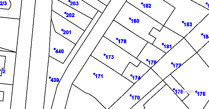 Parcela st. 173 v KÚ Lažany, Katastrální mapa