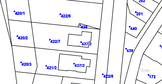 Parcela st. 437/2 v KÚ Lažany, Katastrální mapa