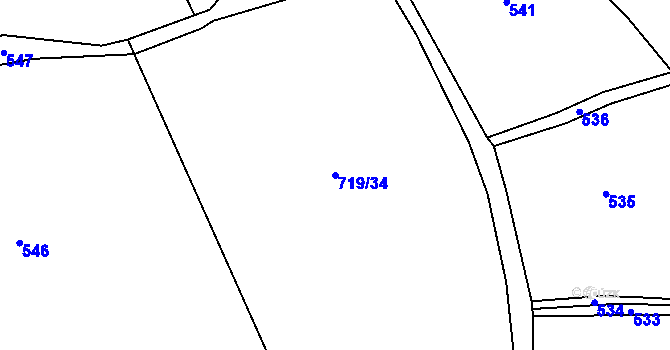 Parcela st. 719/34 v KÚ Dvory u Lažišť, Katastrální mapa