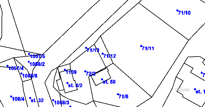 Parcela st. 71/12 v KÚ Dvory u Lažišť, Katastrální mapa
