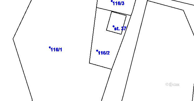 Parcela st. 116/2 v KÚ Chlístov u Lažišť, Katastrální mapa