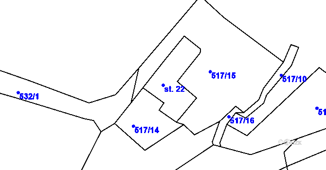 Parcela st. 22 v KÚ Kratušín, Katastrální mapa