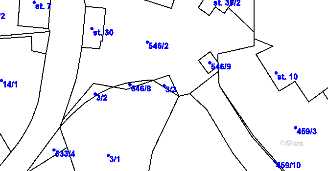 Parcela st. 3/3 v KÚ Kratušín, Katastrální mapa