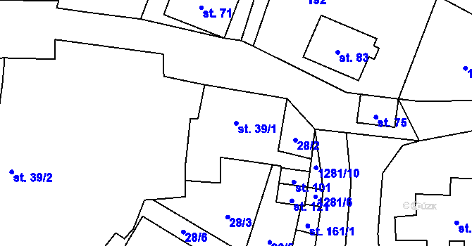 Parcela st. 39/1 v KÚ Lažiště, Katastrální mapa