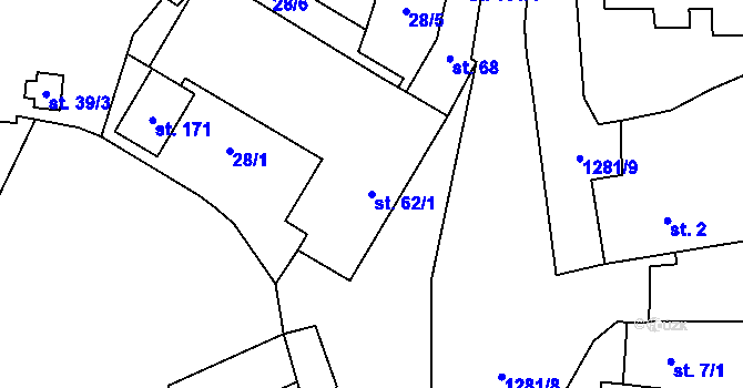 Parcela st. 62/1 v KÚ Lažiště, Katastrální mapa