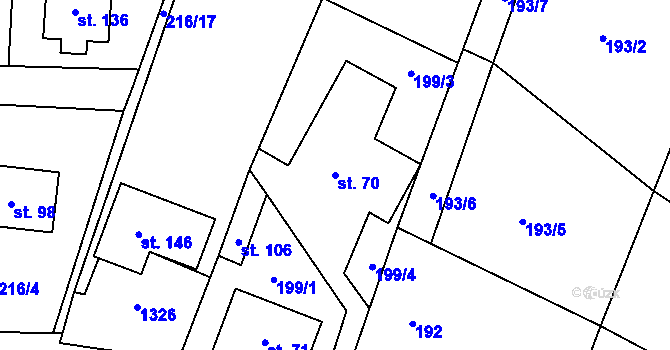 Parcela st. 70 v KÚ Lažiště, Katastrální mapa