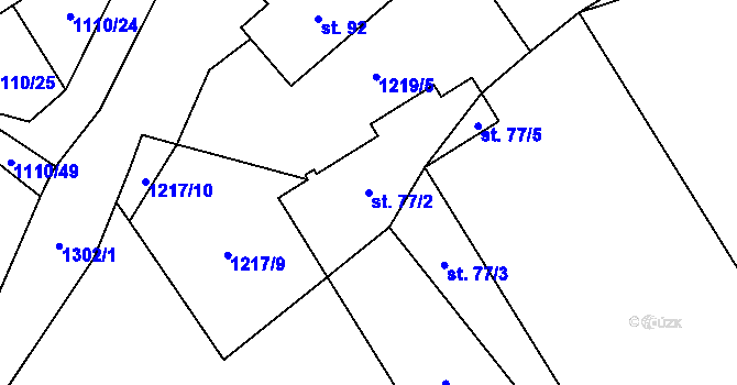 Parcela st. 77/2 v KÚ Lažiště, Katastrální mapa