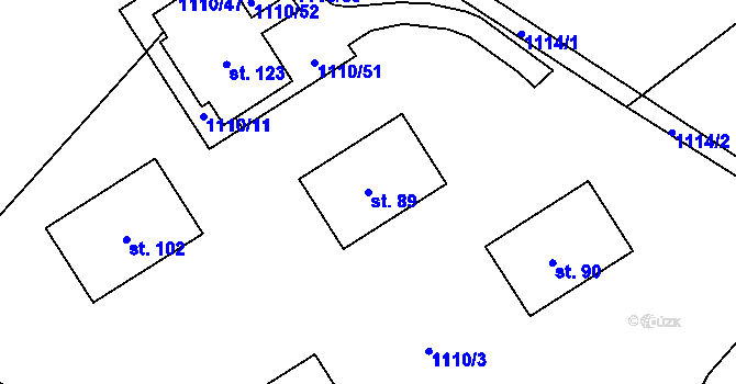 Parcela st. 89 v KÚ Lažiště, Katastrální mapa