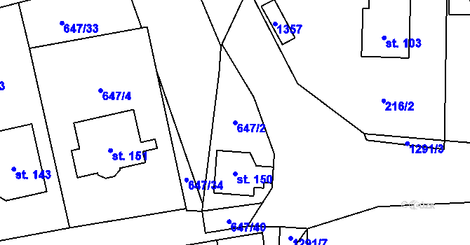Parcela st. 647/2 v KÚ Lažiště, Katastrální mapa