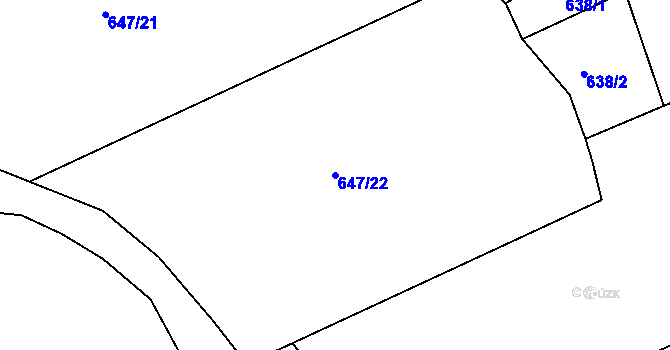 Parcela st. 647/22 v KÚ Lažiště, Katastrální mapa
