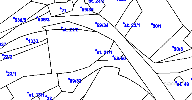 Parcela st. 21/1 v KÚ Zábrdí u Lažišť, Katastrální mapa