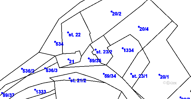 Parcela st. 23/2 v KÚ Zábrdí u Lažišť, Katastrální mapa